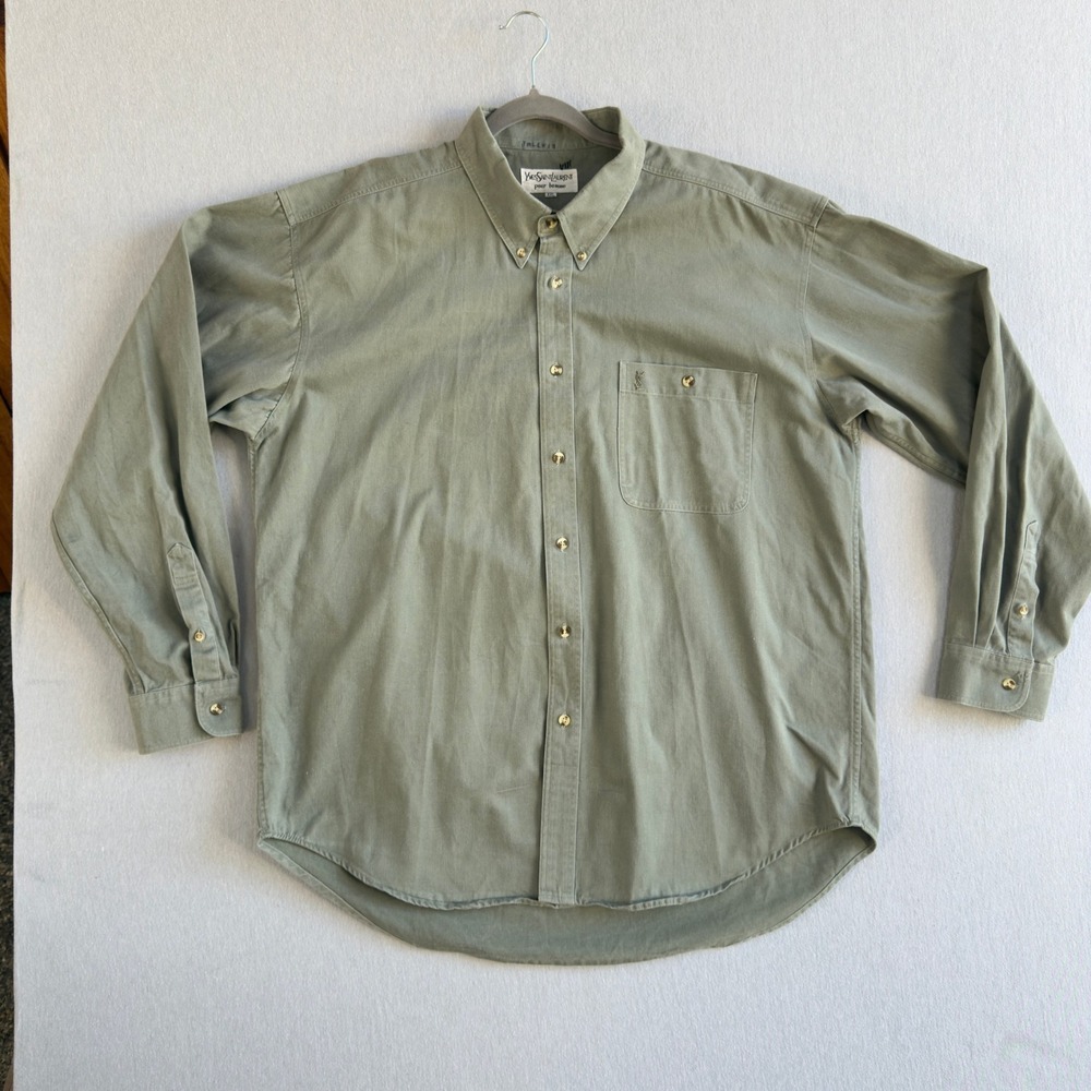 Yves Saint Laurent Pour Homme Vintage Button-Up‎ Long Sleeve Shirt Green XXL